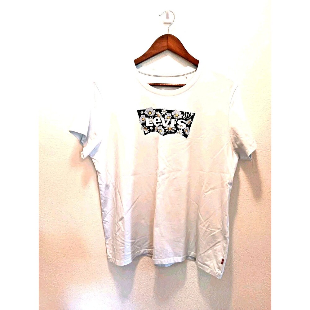 Levi's Floral Batwing Logo Graphic Tee Light Blue Women's XXL Short Sleeve